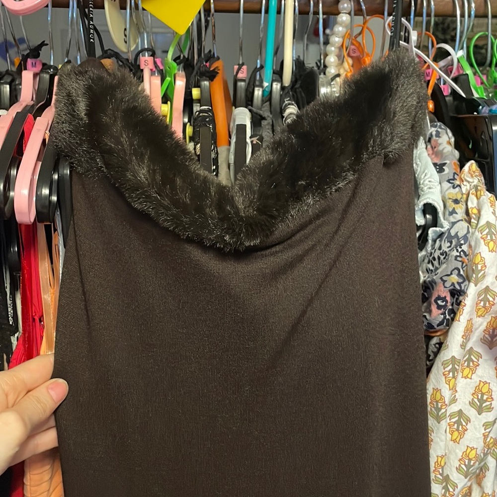 CONSIGNED @SF FERRRY BUILDING Alexia Admor New York Brown Maxi Gown Faux Fur - Picture 1 of 4